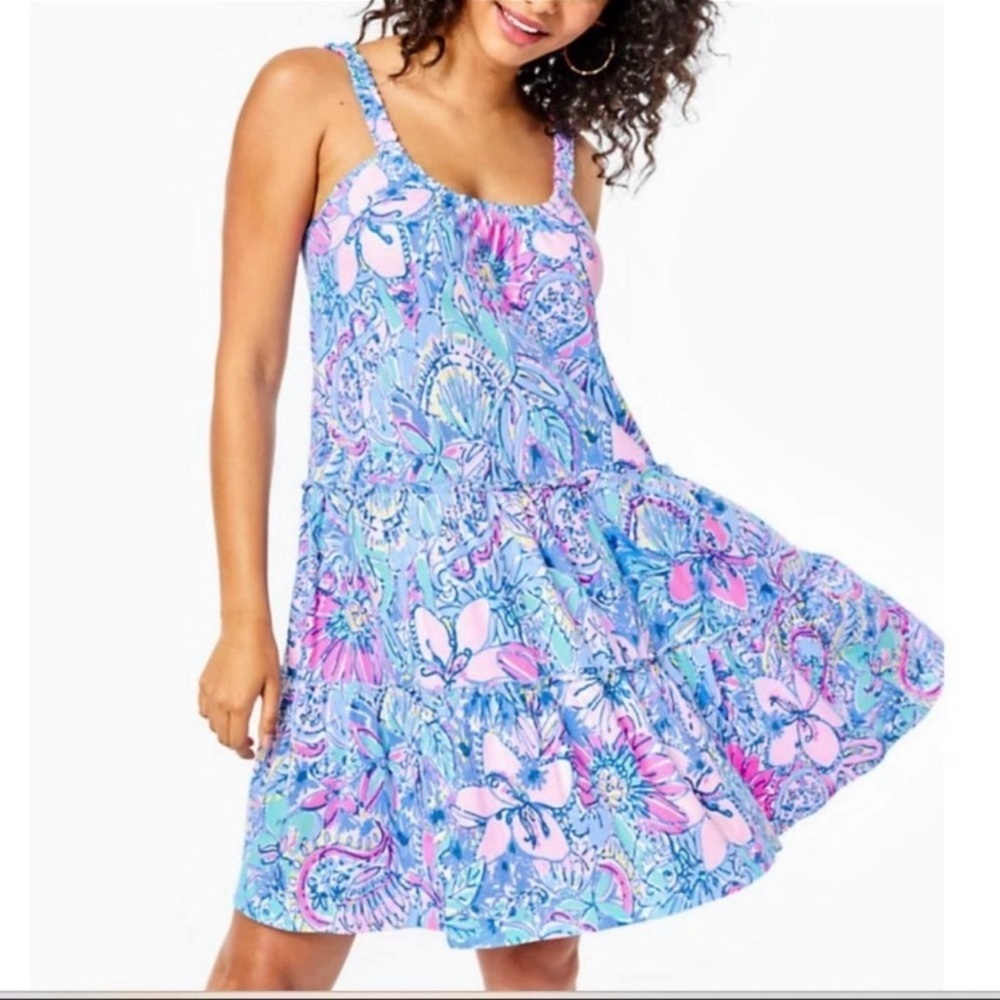 Lilly Pulitzer Blue and Pink Floral Tiered Sundress - Picture 5 of 10
